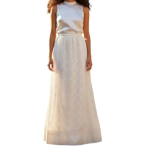 Vintage Dresses & Skirts - Vintage White Cream Lace Aline Skirt Womens Sz Medium Bridal Boho Ethereal 80s